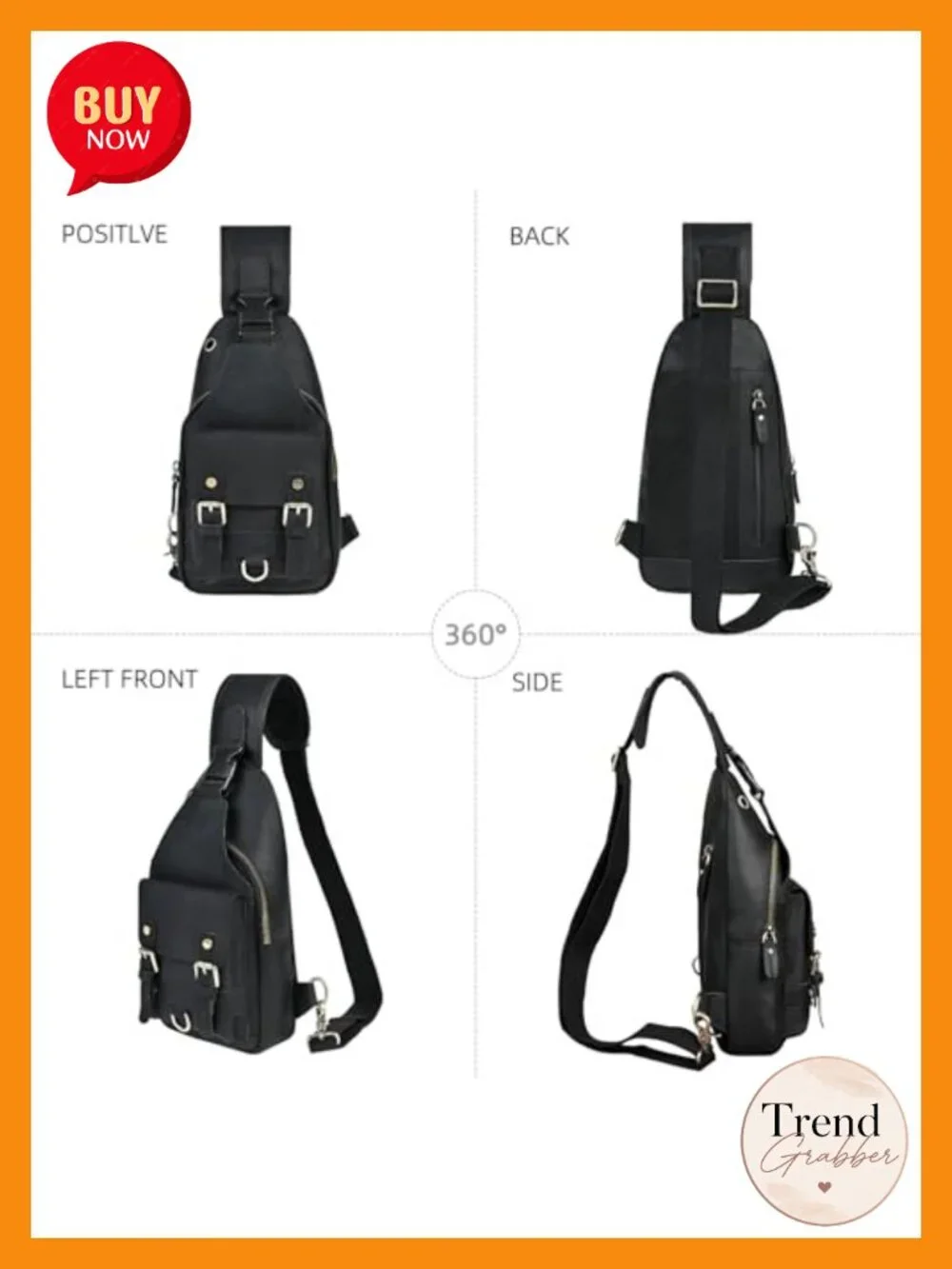 Genuine Leather Hiking Travel DayPack Sling Crossbody Chest Pack Bag